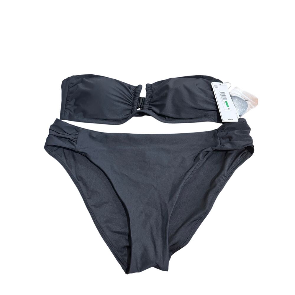 DKNY Black Bandeau Bikini 2-Piece Swimsuit L NWT UPF 40+ Removable Cups